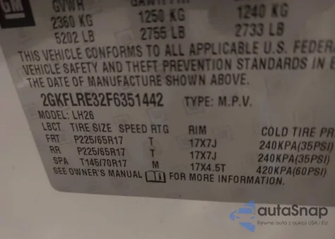 2015 GMC Terrain Sle-2 z USA, uszkodzony, nr VIN 2GKFLRE32F6351442